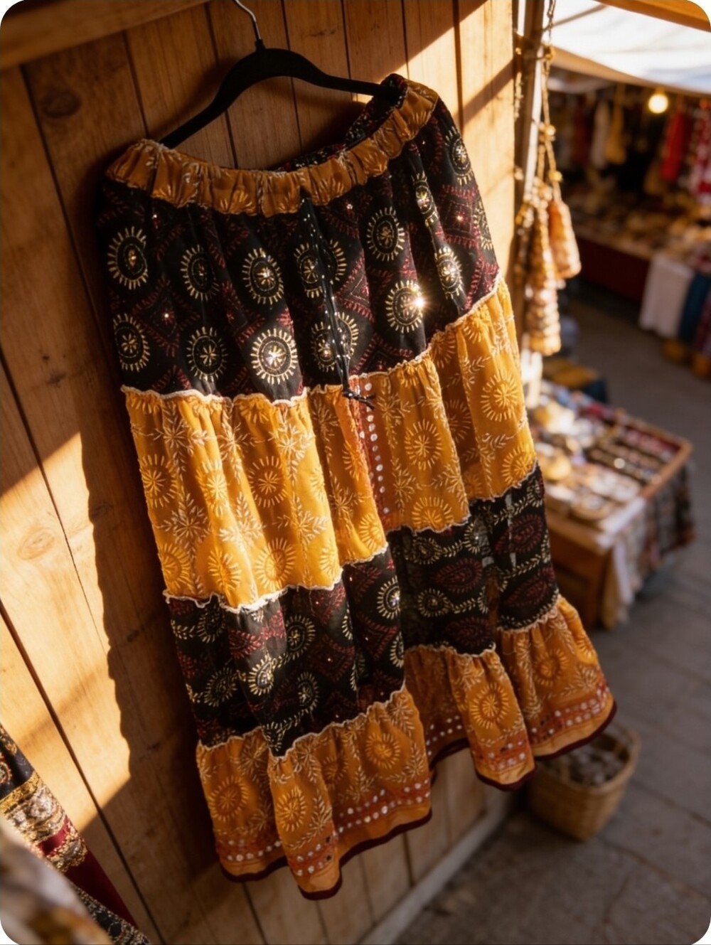 NEW! Kantha Phulkari Handmade Bohemian Embroidered Tiered Maxi Skirt - One Sz